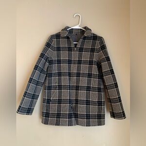 Elegant Plaid Women's Blazer - Black and Tan